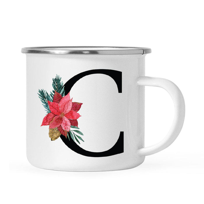 Andaz Press 11oz Red Poinsettia Flower Monogram Campfire Coffee Mug-Set of 1-Andaz Press-A-