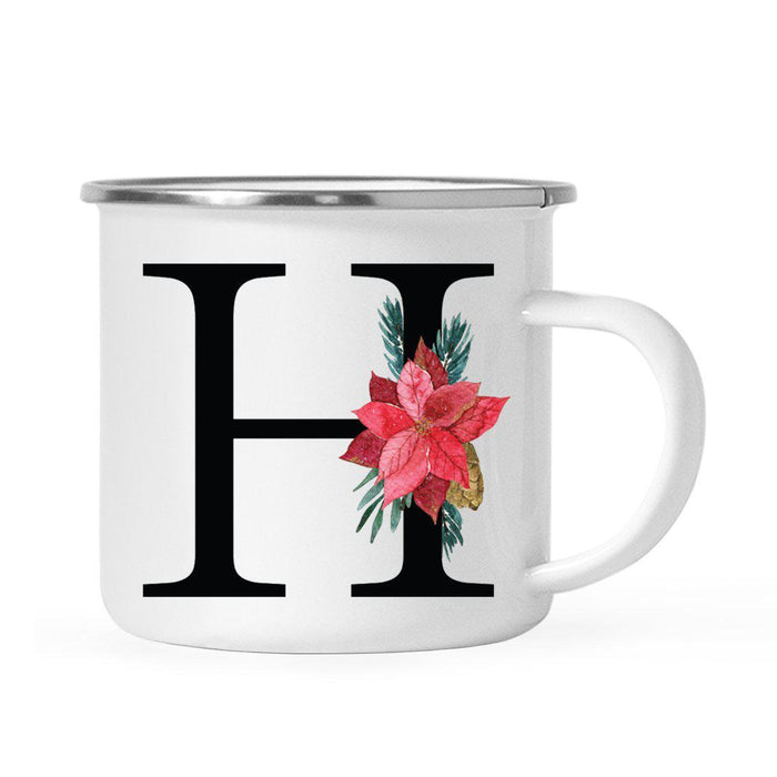 Andaz Press 11oz Red Poinsettia Flower Monogram Campfire Coffee Mug-Set of 1-Andaz Press-H-