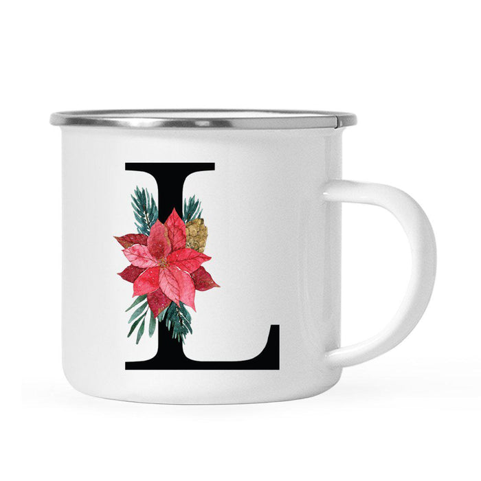 Andaz Press 11oz Red Poinsettia Flower Monogram Campfire Coffee Mug-Set of 1-Andaz Press-L-