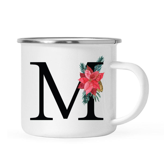 Andaz Press 11oz Red Poinsettia Flower Monogram Campfire Coffee Mug-Set of 1-Andaz Press-M-