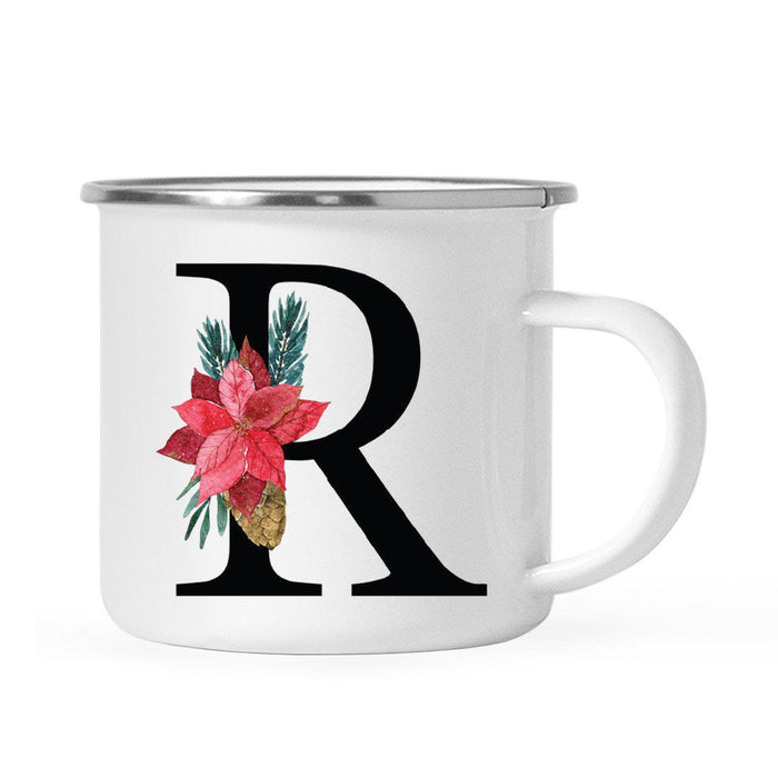 Andaz Press 11oz Red Poinsettia Flower Monogram Campfire Coffee Mug-Set of 1-Andaz Press-R-