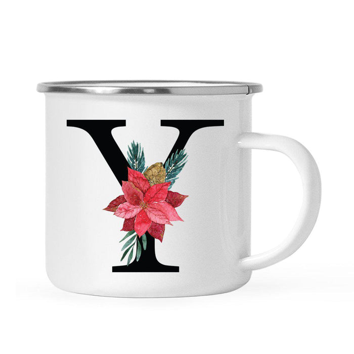 Andaz Press 11oz Red Poinsettia Flower Monogram Campfire Coffee Mug-Set of 1-Andaz Press-Y-