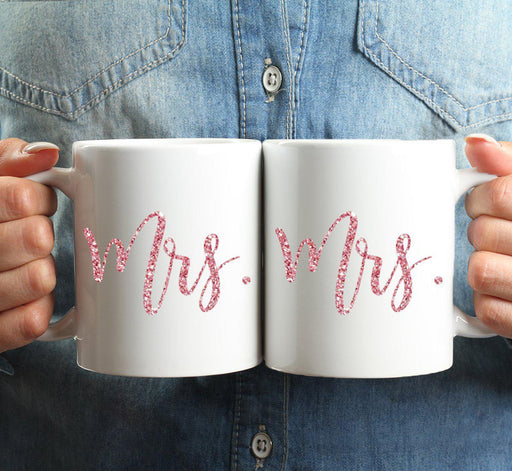 Andaz Press 11oz Wedding Faux Pink Glitter Coffee Mug 2-Pack-Set of 2-Andaz Press-Mrs. and Mrs.-