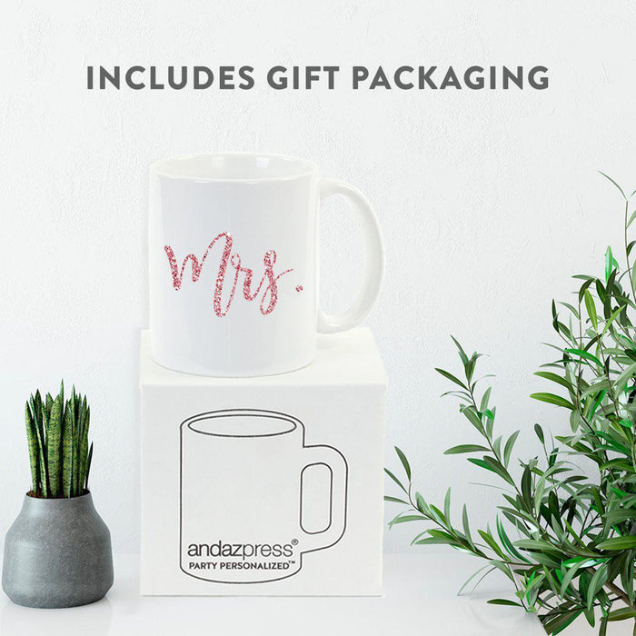 Andaz Press 11oz Wedding Faux Pink Glitter Coffee Mug 2-Pack-Set of 2-Andaz Press-Mrs. and Mrs.-