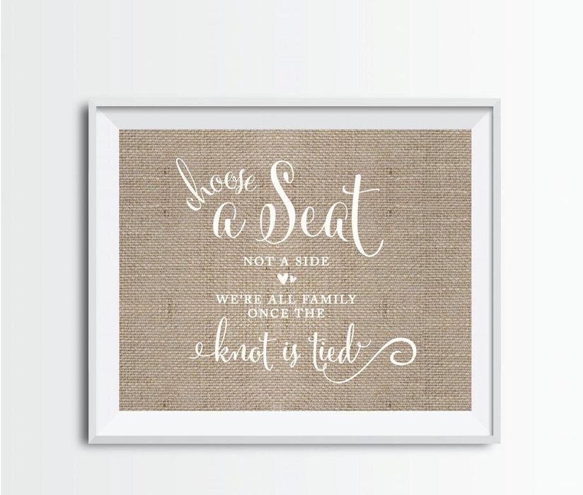 Andaz Press 8.5 x 11 Burlap Wedding Party Signs-Set of 1-Andaz Press-Choose A Seat, Not A Side-