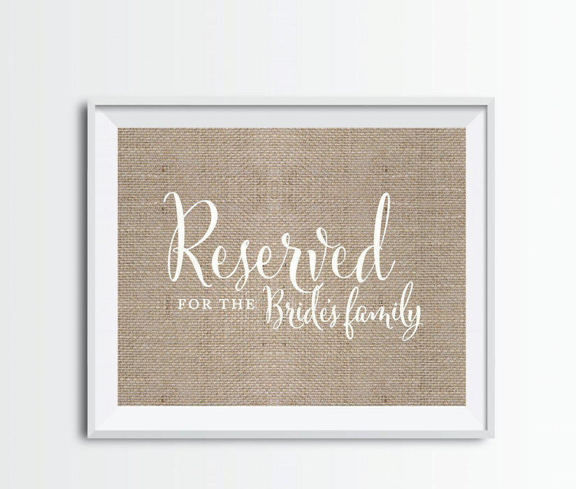 Andaz Press 8.5 x 11 Burlap Wedding Party Signs-Set of 1-Andaz Press-Reserved For The Bride's Family-