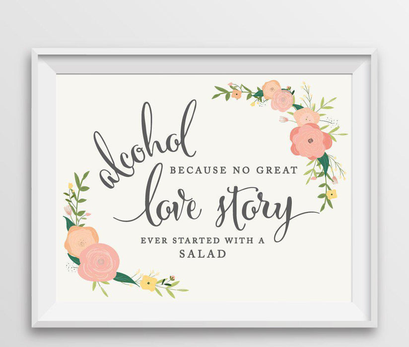 Andaz Press 8.5" x 11" Floral Roses Wedding Party Signs-Set of 1-Andaz Press-Alcohol, No Story Started With A Salad-