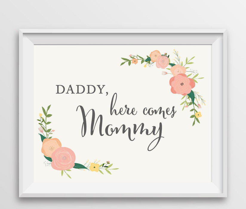 Andaz Press 8.5" x 11" Floral Roses Wedding Party Signs-Set of 1-Andaz Press-Daddy, Here Comes My Mommy-