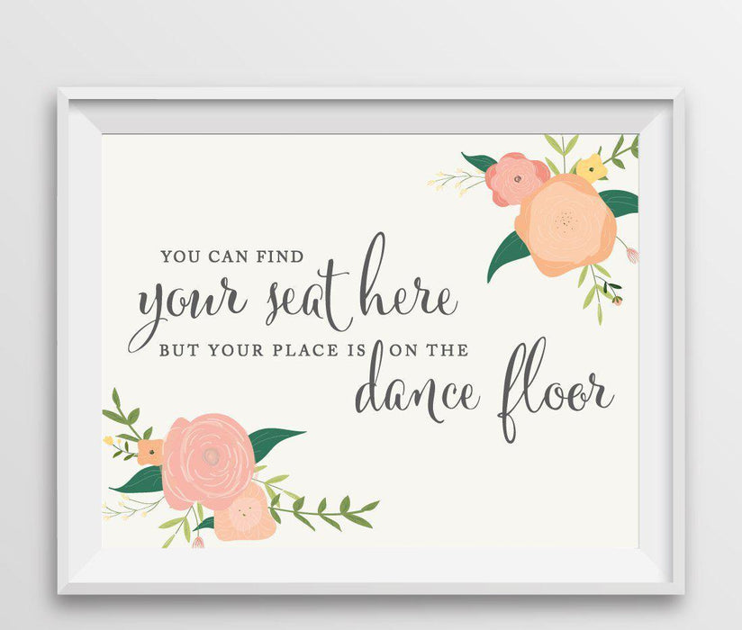 Andaz Press 8.5" x 11" Floral Roses Wedding Party Signs-Set of 1-Andaz Press-Find Your Seat Here, Place On Dance Floor-