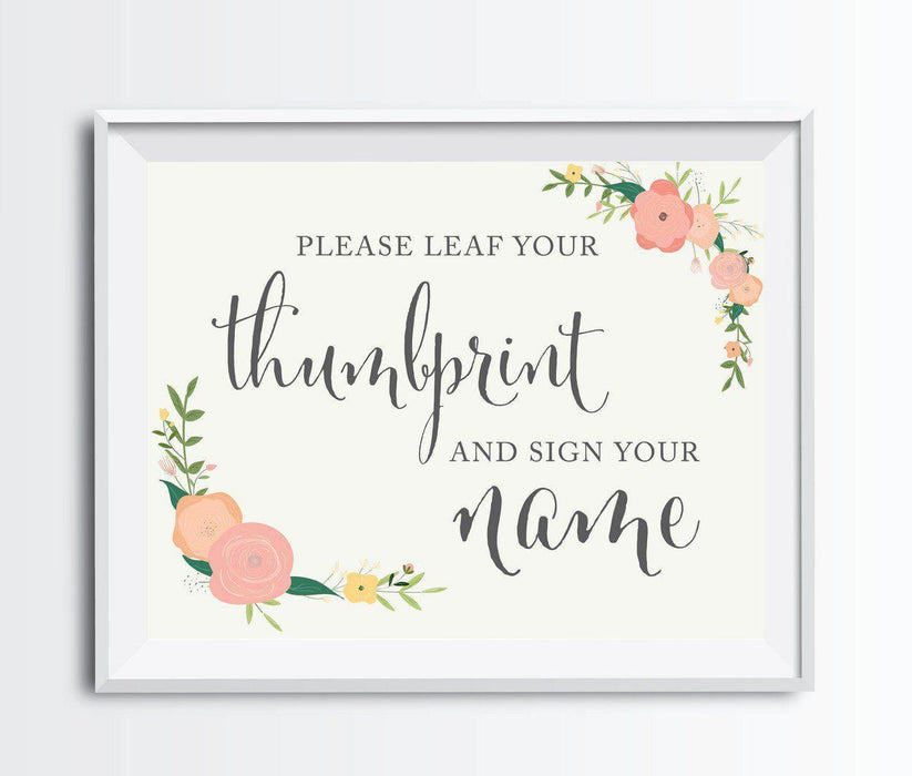 Andaz Press 8.5" x 11" Floral Roses Wedding Party Signs-Set of 1-Andaz Press-Leaf Your Thumbprint-