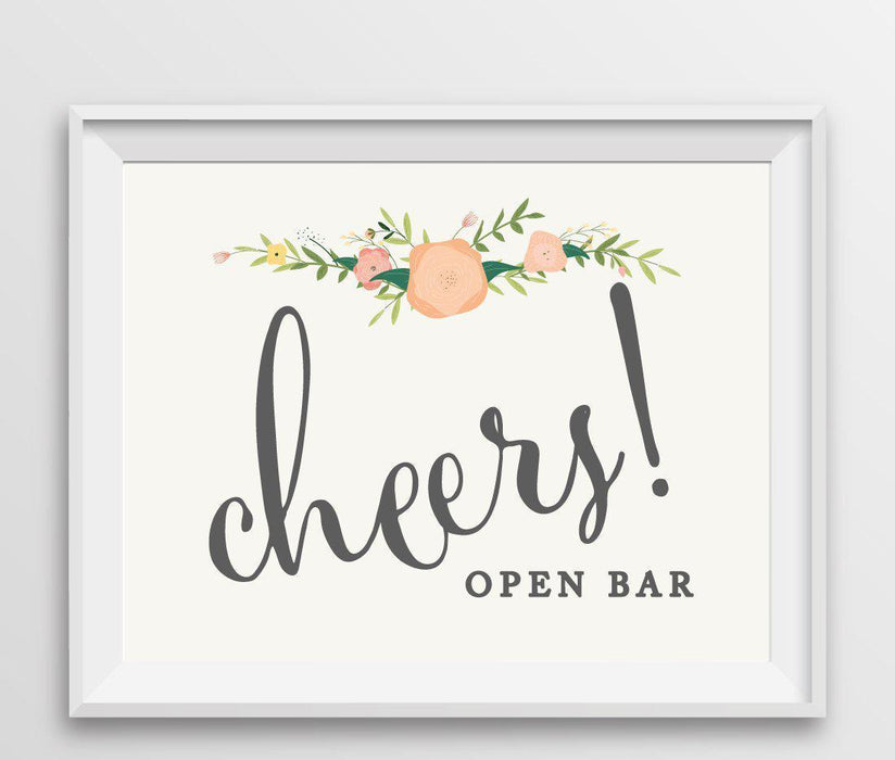 Andaz Press 8.5" x 11" Floral Roses Wedding Party Signs-Set of 1-Andaz Press-Open Bar Cheers!-
