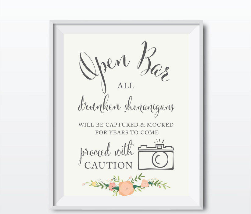 Andaz Press 8.5" x 11" Floral Roses Wedding Party Signs-Set of 1-Andaz Press-Open Bar Drunken Shenanigans-