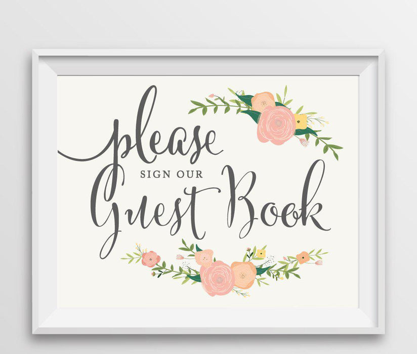 Andaz Press 8.5" x 11" Floral Roses Wedding Party Signs-Set of 1-Andaz Press-Sign Our Guestbook-
