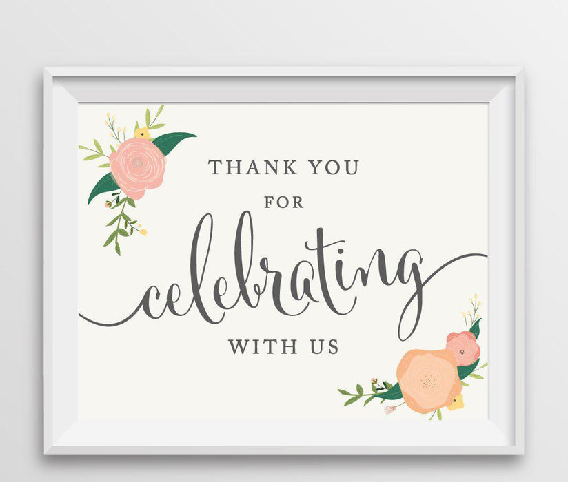 Andaz Press 8.5" x 11" Floral Roses Wedding Party Signs-Set of 1-Andaz Press-Thank You For Celebrating With Us-