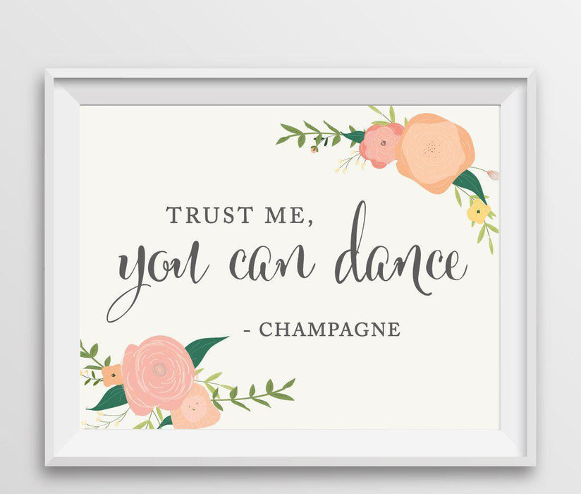 Andaz Press 8.5" x 11" Floral Roses Wedding Party Signs-Set of 1-Andaz Press-Trust Me, You Can Dance - Champagne-