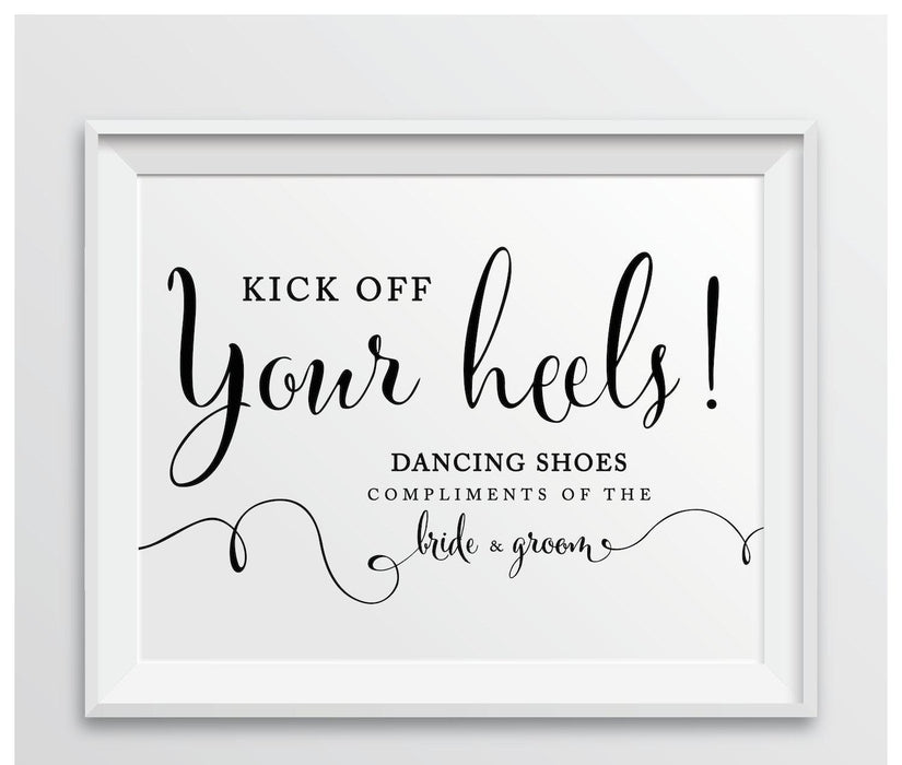 Andaz Press 8.5 x 11-Inch Formal Black & White Wedding Party Signs-Set of 1-Andaz Press-Dancing Shoes - Kick Off Your Heels-
