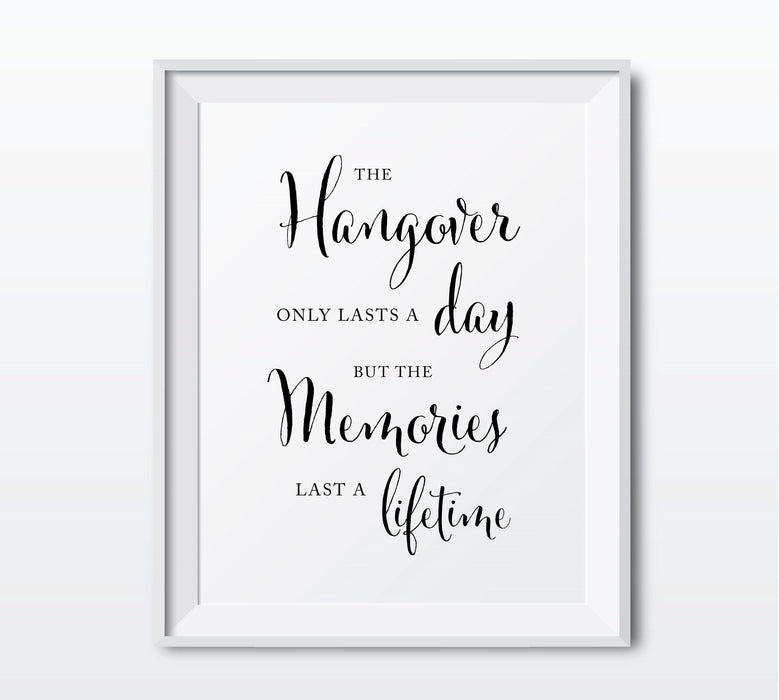 Andaz Press 8.5 x 11-Inch Formal Black & White Wedding Party Signs-Set of 1-Andaz Press-Hangover Day, Lifetime Memories-