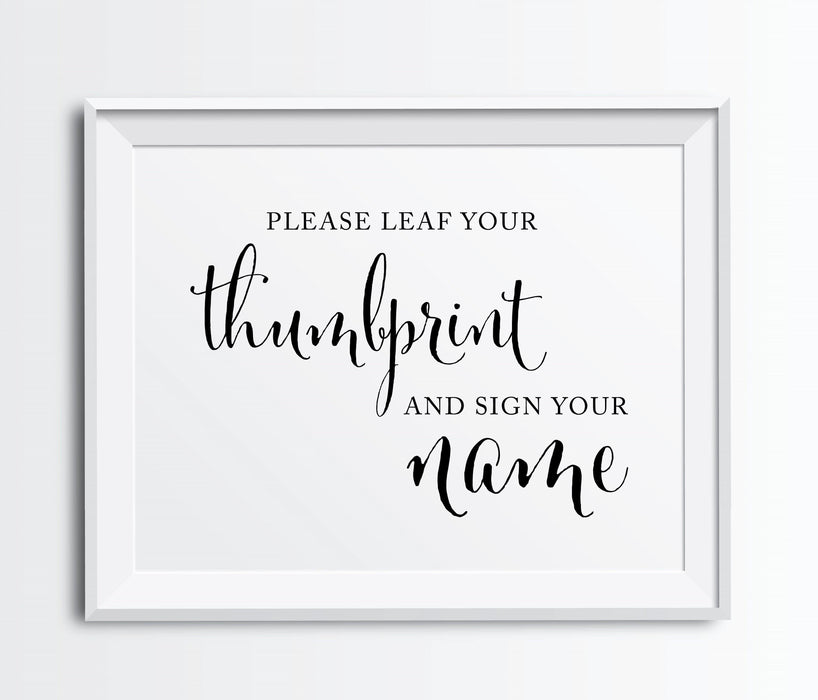 Andaz Press 8.5 x 11-Inch Formal Black & White Wedding Party Signs-Set of 1-Andaz Press-Leaf Your Thumbprint-