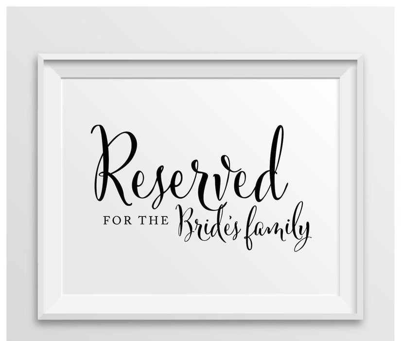 Andaz Press 8.5 x 11-Inch Formal Black & White Wedding Party Signs-Set of 1-Andaz Press-Reserved For The Bride's Family-