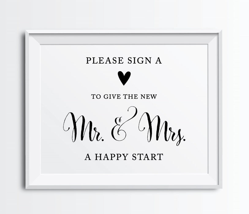 Andaz Press 8.5 x 11-Inch Formal Black & White Wedding Party Signs-Set of 1-Andaz Press-Sign Heart, Give Couple A Happy Start-
