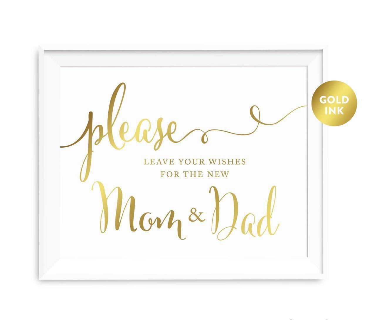 Andaz Press 8.5 x 11 Metallic Gold Baby Shower Party Signs-Set of 1-Andaz Press-Leave Wishes For New Mom & Dad-