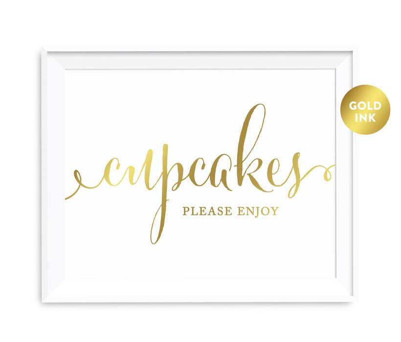 Andaz Press 8.5 x 11 Metallic Gold Wedding Party Favor Signs-Set of 1-Andaz Press-Cupcakes, Please Enjoy-