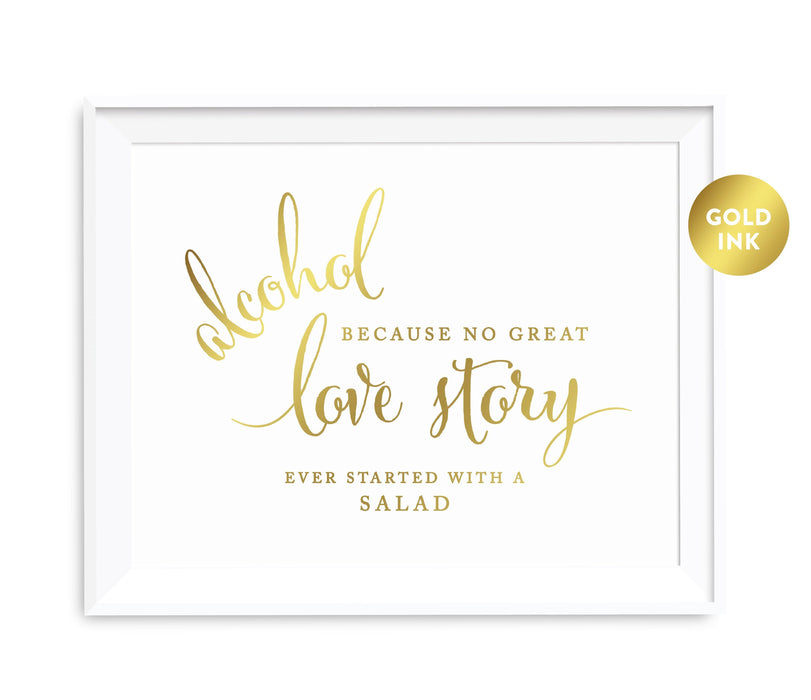 Andaz Press 8.5 x 11 Metallic Gold Wedding Party Signs-Set of 1-Andaz Press-Alcohol, No Story Started With A Salad-