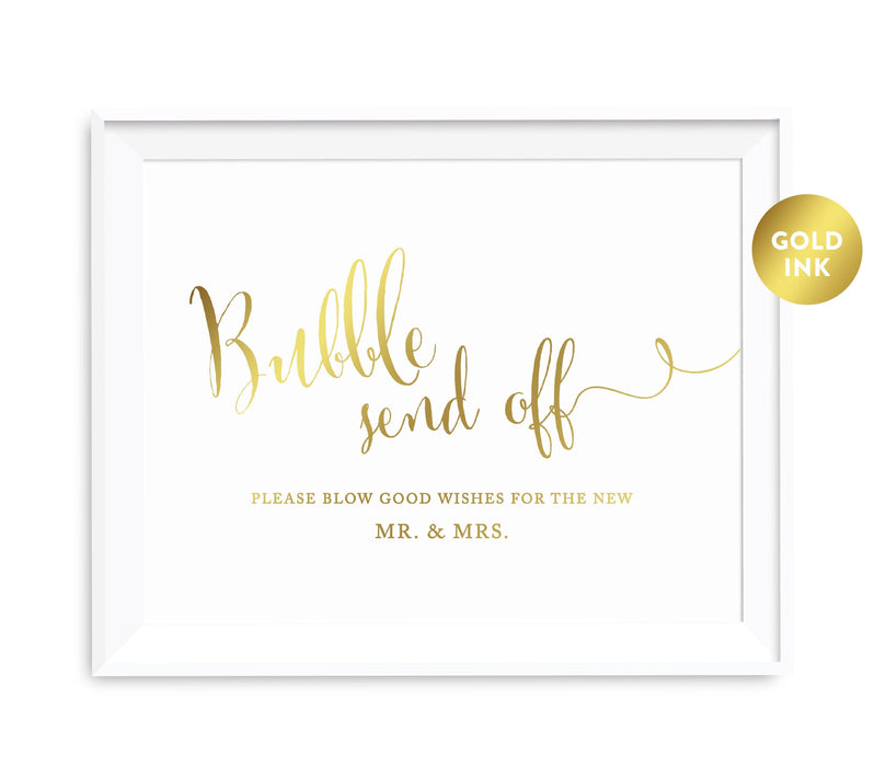 Andaz Press 8.5 x 11 Metallic Gold Wedding Party Signs-Set of 1-Andaz Press-Bubbles Send Off - Blow Good Wishes-