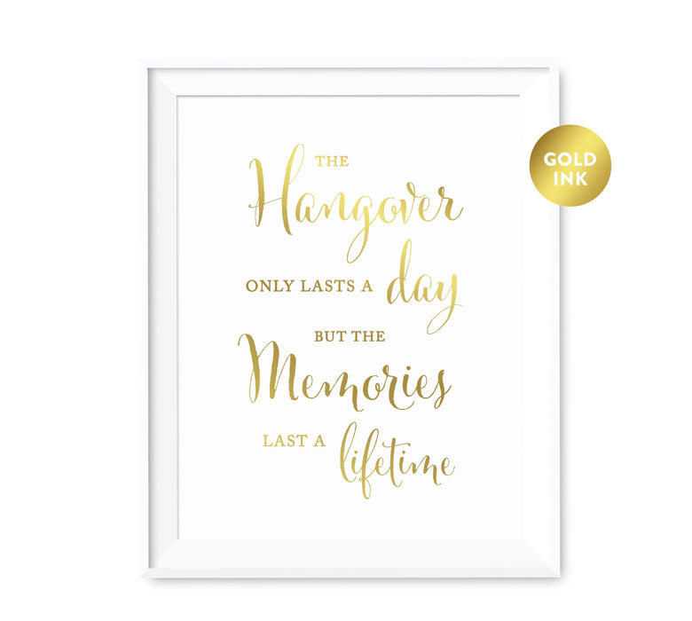 Andaz Press 8.5 x 11 Metallic Gold Wedding Party Signs-Set of 1-Andaz Press-Hangover Day, Lifetime Memories-