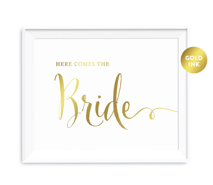 Andaz Press 8.5 x 11 Metallic Gold Wedding Party Signs-Set of 1-Andaz Press-Here Comes The Bride-