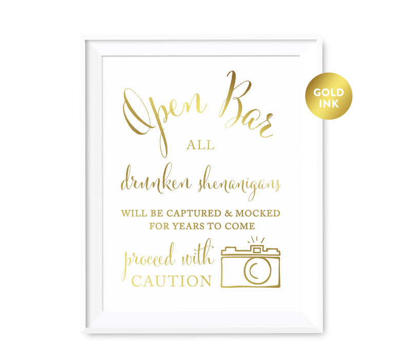 Andaz Press 8.5 x 11 Metallic Gold Wedding Party Signs-Set of 1-Andaz Press-Open Bar Drunken Shenanigans-