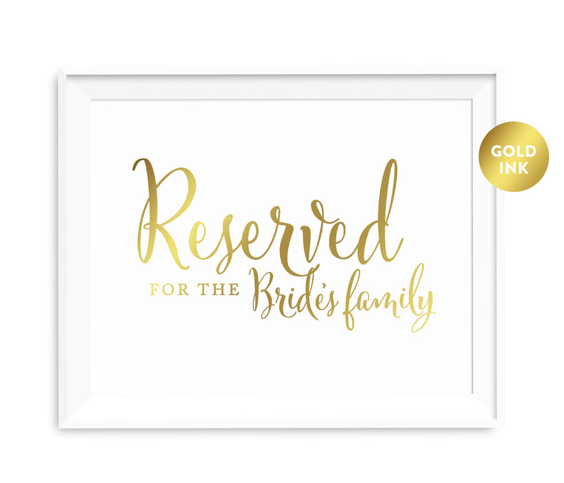 Andaz Press 8.5 x 11 Metallic Gold Wedding Party Signs-Set of 1-Andaz Press-Reserved For The Bride's Family-