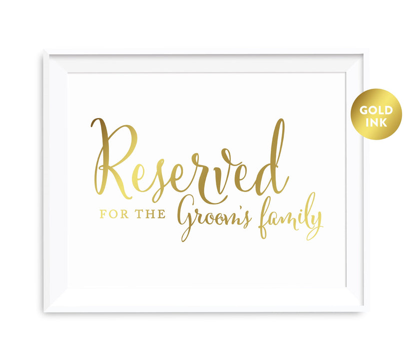 Andaz Press 8.5 x 11 Metallic Gold Wedding Party Signs-Set of 1-Andaz Press-Reserved For The Groom's Family-