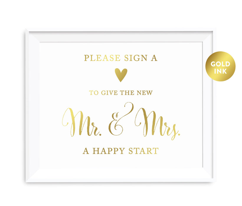 Andaz Press 8.5 x 11 Metallic Gold Wedding Party Signs-Set of 1-Andaz Press-Sign Heart, Give Couple A Happy Start-