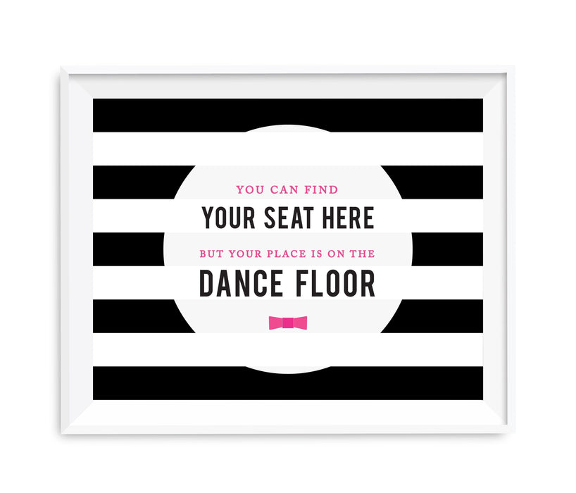 Andaz Press 8.5 x 11 Modern Black and White Stripes Wedding Party Signs-Set of 1-Andaz Press-Find Your Seat Here, Place On Dance Floor-