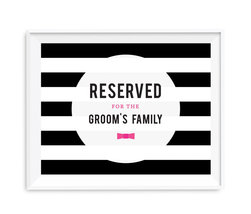 Andaz Press 8.5 x 11 Modern Black and White Stripes Wedding Party Signs-Set of 1-Andaz Press-Reserved For The Groom's Family-
