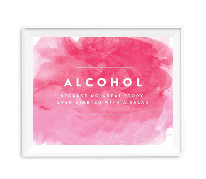 Andaz Press 8.5 x 11 Pink Watercolor Wedding Party Signs-Set of 1-Andaz Press-Alcohol, No Story Started With A Salad-