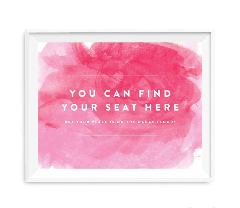 Andaz Press 8.5 x 11 Pink Watercolor Wedding Party Signs-Set of 1-Andaz Press-Find Your Seat Here, Place On Dance Floor-