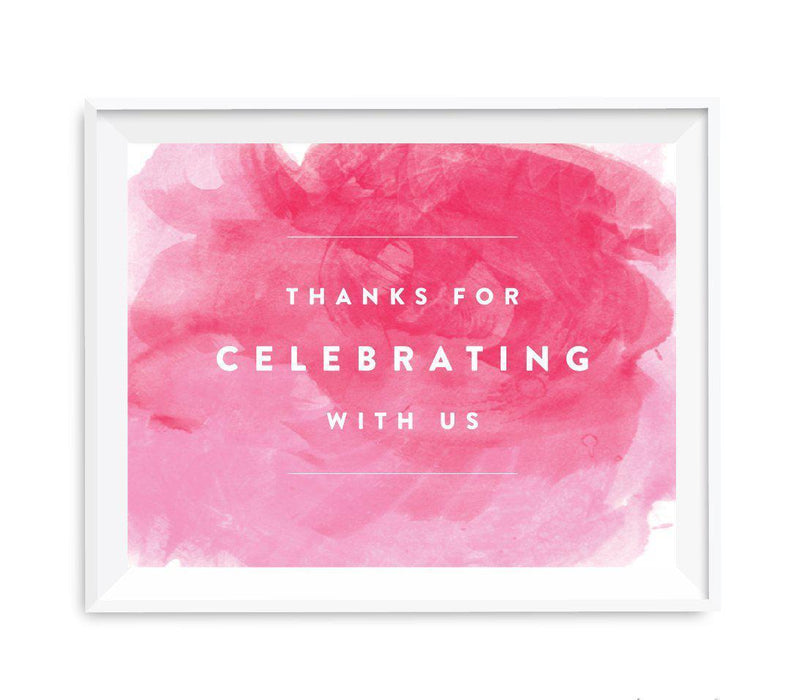 Andaz Press 8.5 x 11 Pink Watercolor Wedding Party Signs-Set of 1-Andaz Press-Thank You For Celebrating With Us-