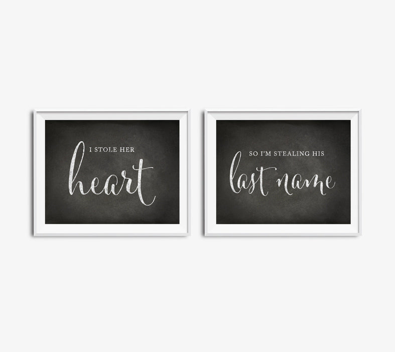 Andaz Press 8.5 x 11 Vintage Chalkboard Wedding Party Signs, 2-Pack-Set of 2-Andaz Press-I Stole Her Heart, So I'm Stealing His Last Name-