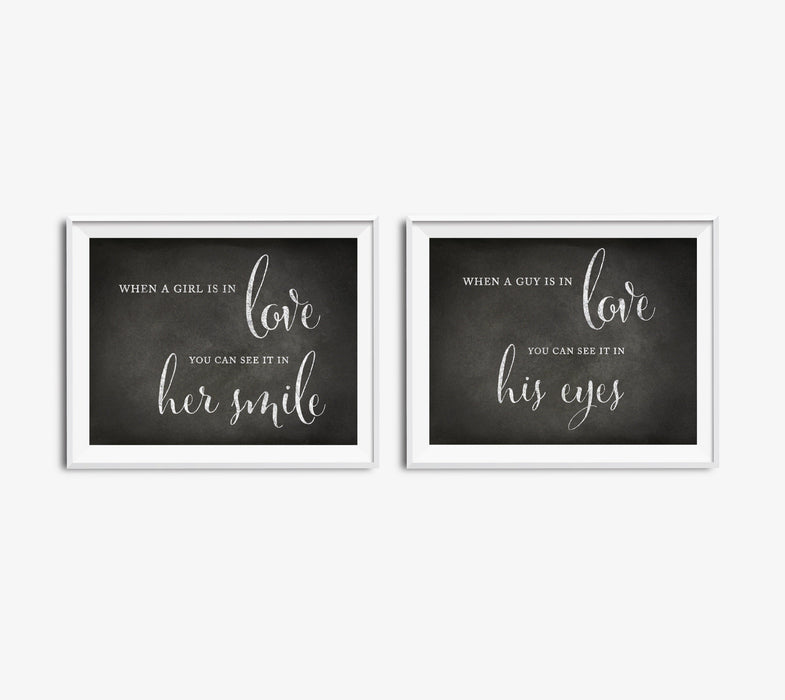 Andaz Press 8.5 x 11 Vintage Chalkboard Wedding Party Signs, 2-Pack-Set of 2-Andaz Press-When A Girl Is In Love, When A Guy Is In Love-