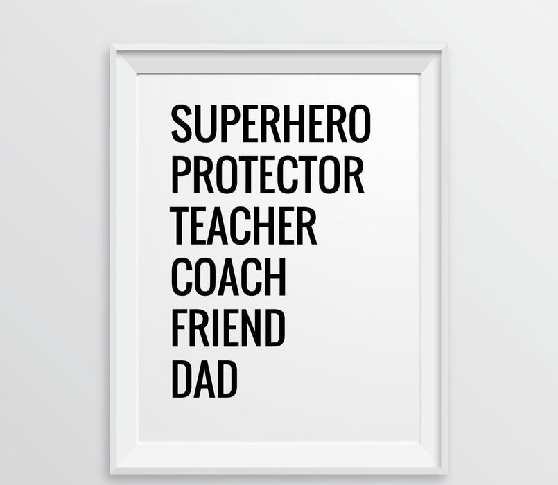 Andaz Press 8.5 x 11 Wall Art Decor Signs & Funny Graphic Prints for Him-Set of 1-Andaz Press-Superhero, Protector, Teacher, Coach, Friend, Dad-