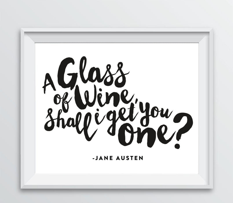 Andaz Press 8.5 x 11 Wine Wall Art Decor Sign, Freehand Black & White Style Poster-Set of 1-Andaz Press-A glass of wine - shall I get you one?-