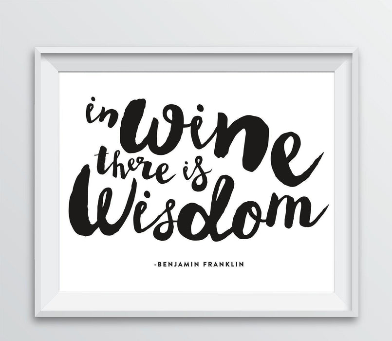 Andaz Press 8.5 x 11 Wine Wall Art Decor Sign, Freehand Black & White Style Poster-Set of 1-Andaz Press-In Wine There is Wisdom-