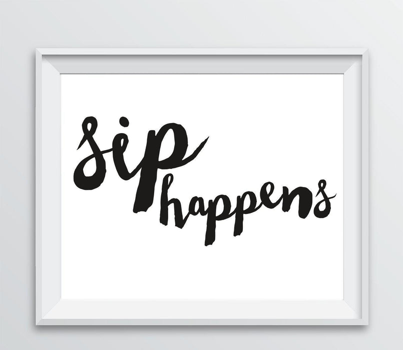 Andaz Press 8.5 x 11 Wine Wall Art Decor Sign, Freehand Black & White Style Poster-Set of 1-Andaz Press-Sip Happens-