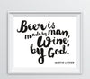 Andaz Press 8.5 x 11 Wine Wall Art Decor Sign, Freehand Black & White Style Poster-Set of 1-Andaz Press-Beer is Made By Men, Wine by God-
