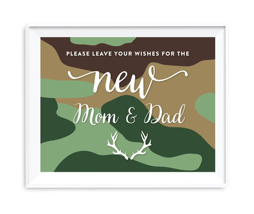 Andaz Press 8.5 x 11 Woodland Camouflage Boy Baby Shower Party Signs-Set of 1-Andaz Press-Leave Wishes For New Mom & Dad-