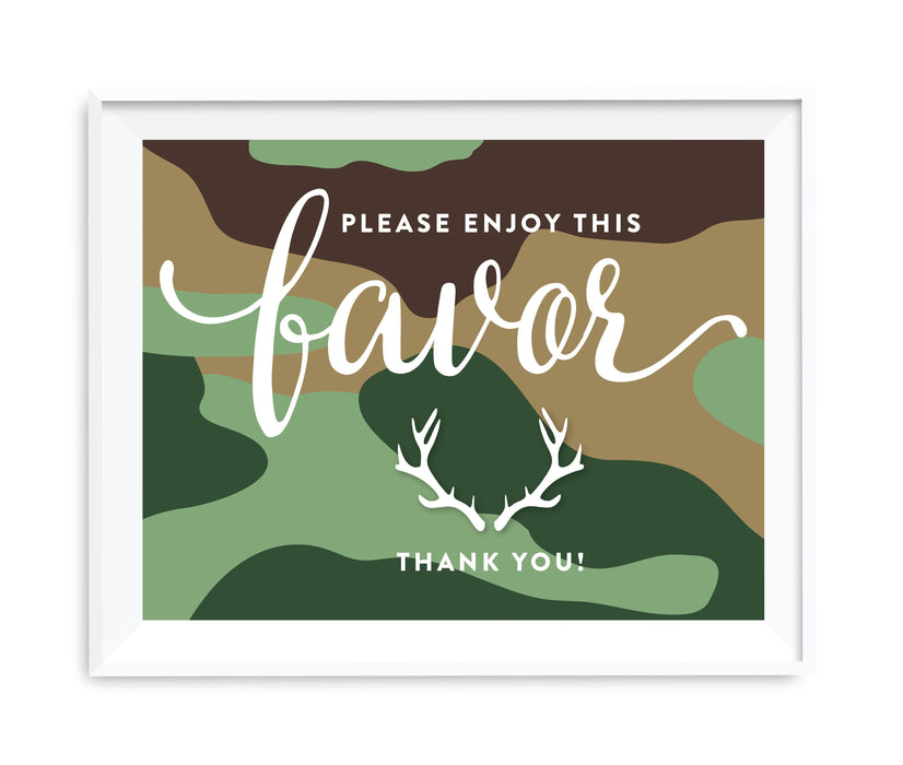 Andaz Press 8.5 x 11 Woodland Camouflage Boy Baby Shower Party Signs-Set of 1-Andaz Press-Please Enjoy This Favor, Thank You-
