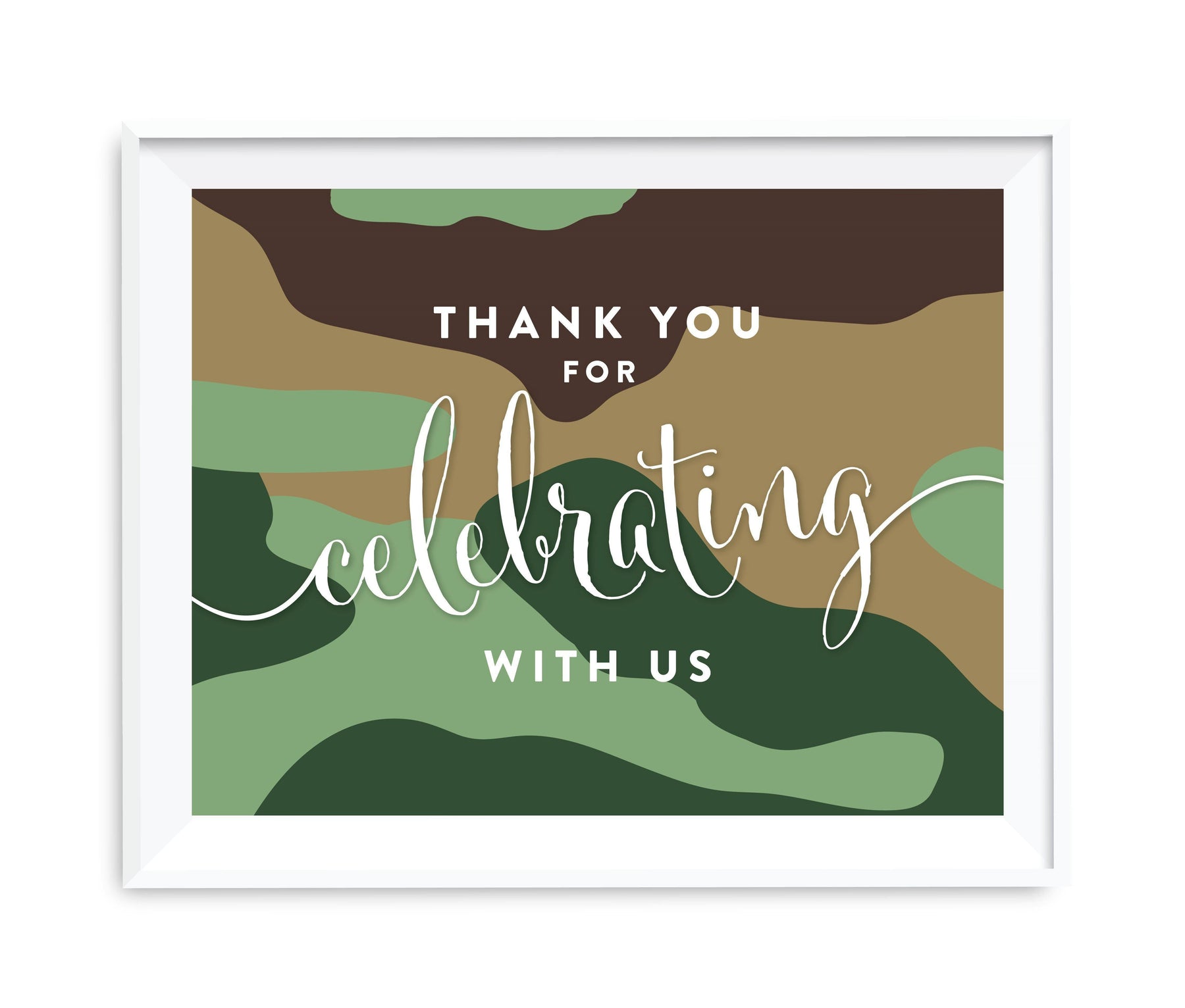 Andaz Press 8.5 x 11 Woodland Camouflage Boy Baby Shower Party Signs-Set of 1-Andaz Press-Thank You For Celebrating With Us!-