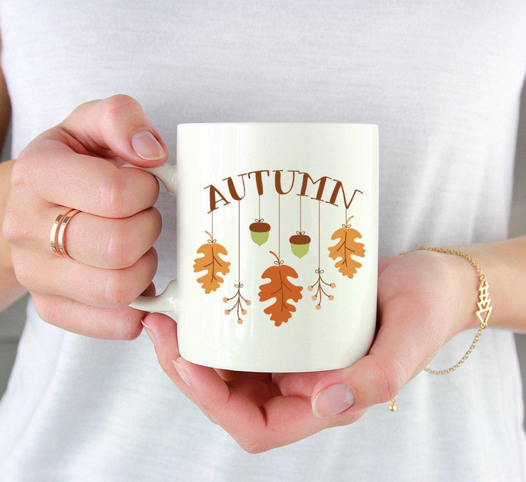 Andaz Press Autumn 11oz. Coffee Mug Gift, Autumn, Hanging Leaves and Acorns-Set of 1-Andaz Press-Hanging Leaves and Acorns-